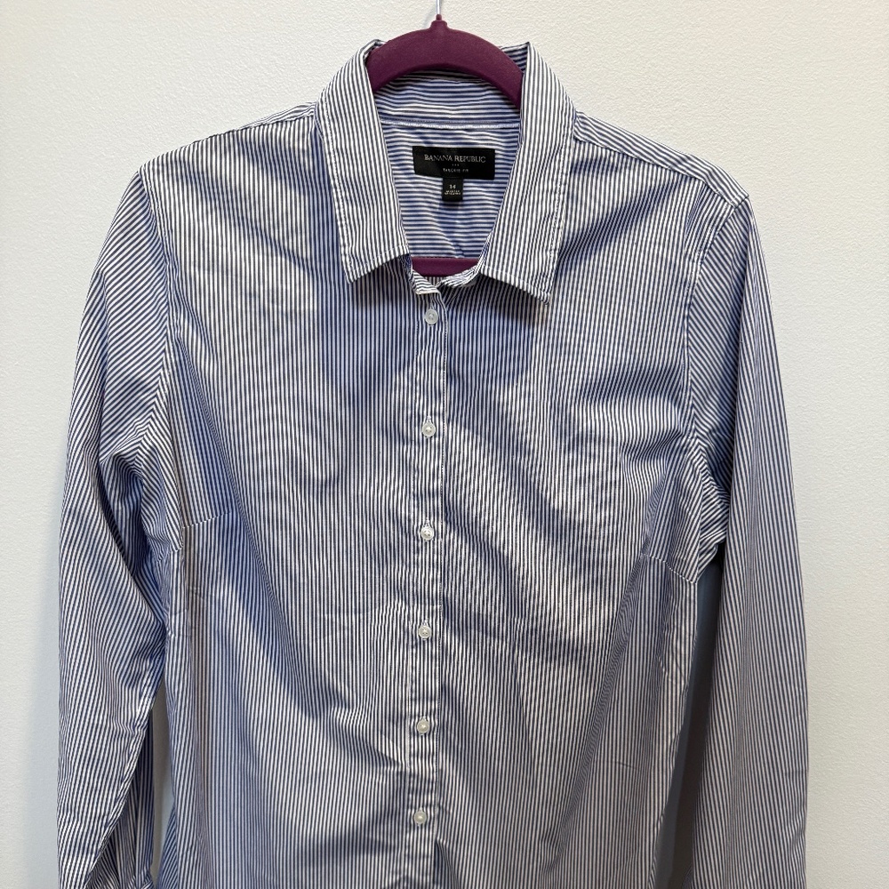 Blue and White Button Blouse